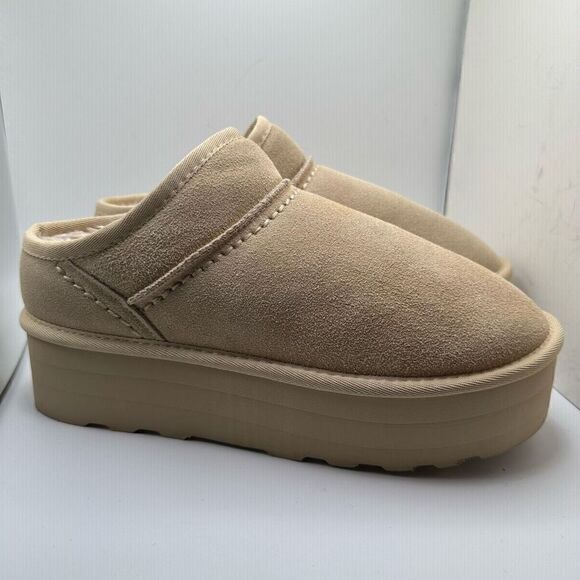CUSHIONAIRE Women's Genuine Suede Cozy Mule Platform +Memory Foam 10 SAND - Picture 1 of 7